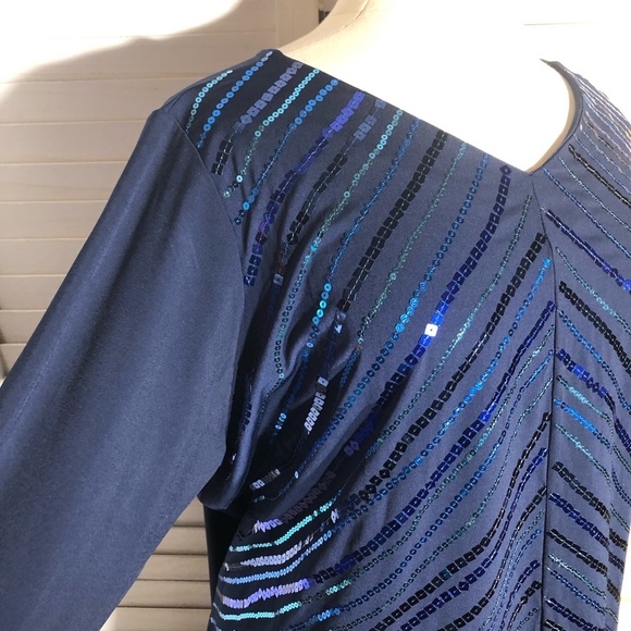 Bob Mackie Wearable Art Blue Sequined Beaded Blouse 3X - Picture 5 of 11